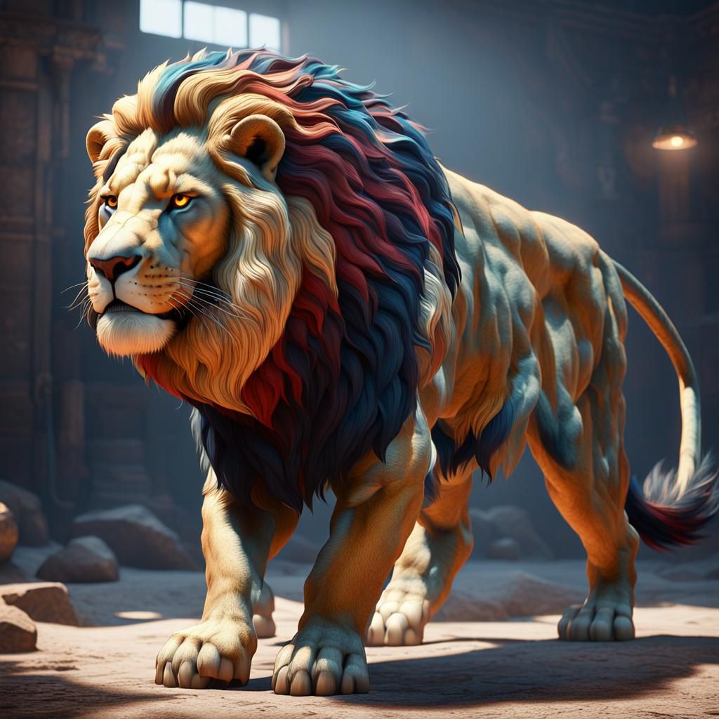 Hyper-Realistic Lion with Particle Effects, Detailed Digital...