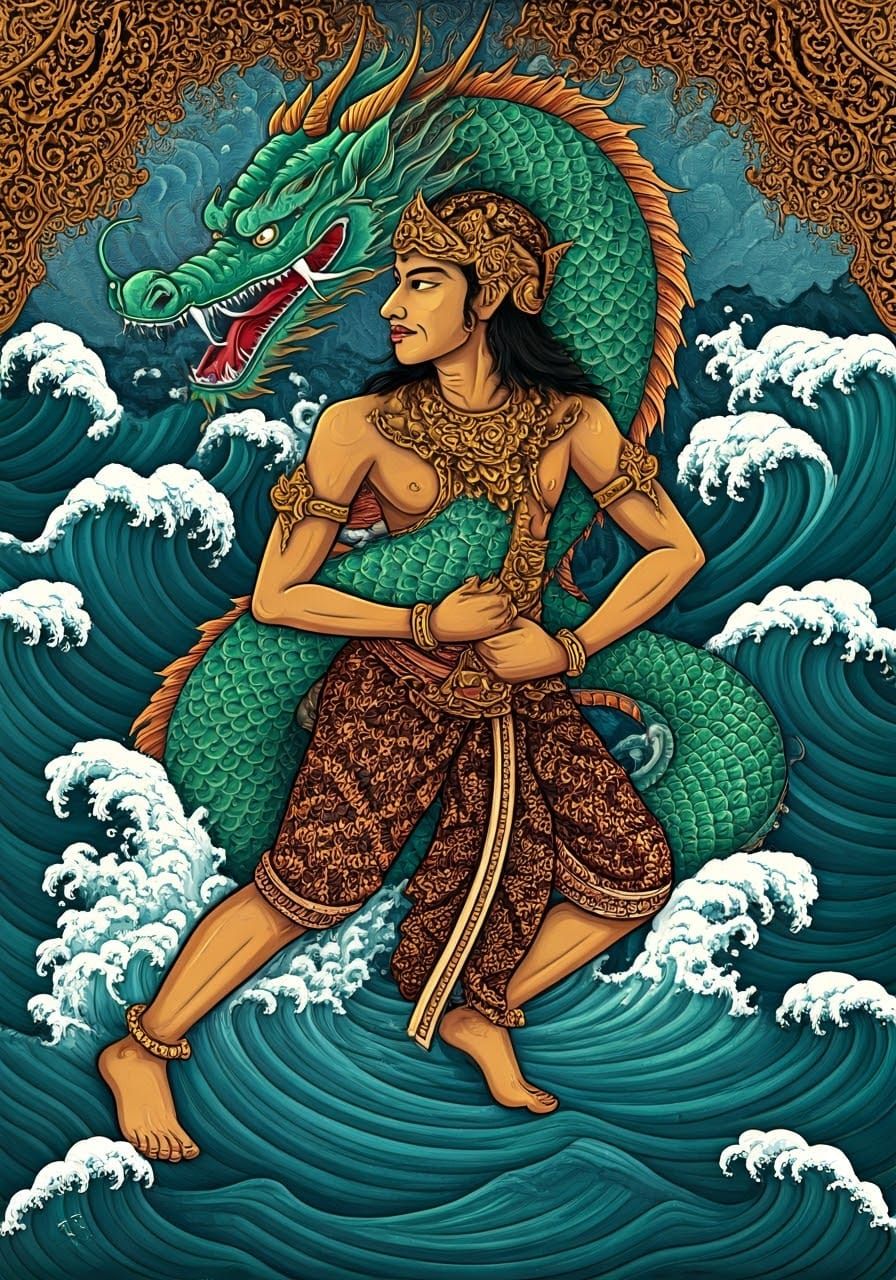 Epic Battle for Tirta Amerta in Vibrant Indonesian Folk Art ...