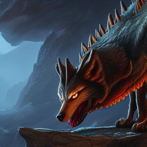 Wolf Dragon Hybrid in Detailed Matte Painting