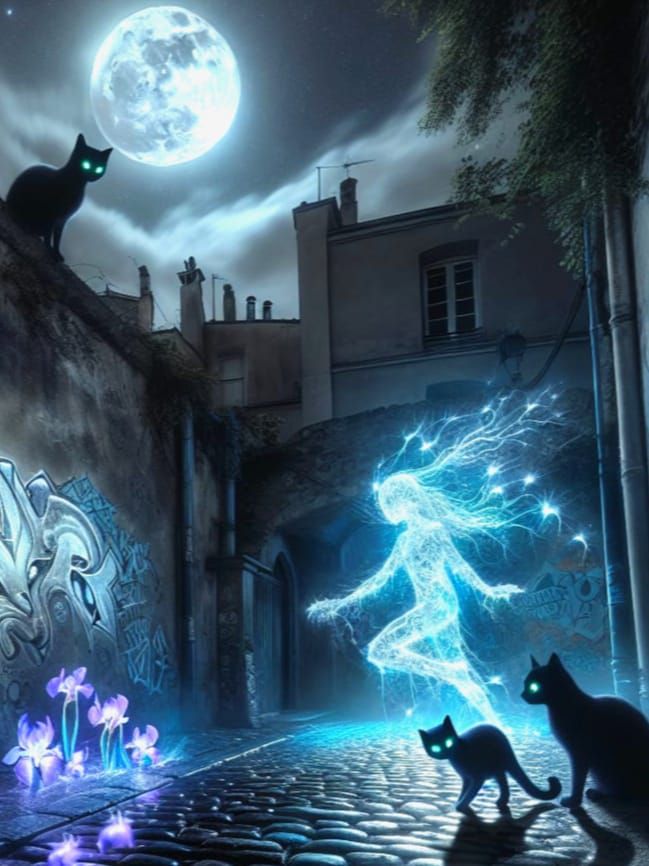 A dimly lit cobblestone alley