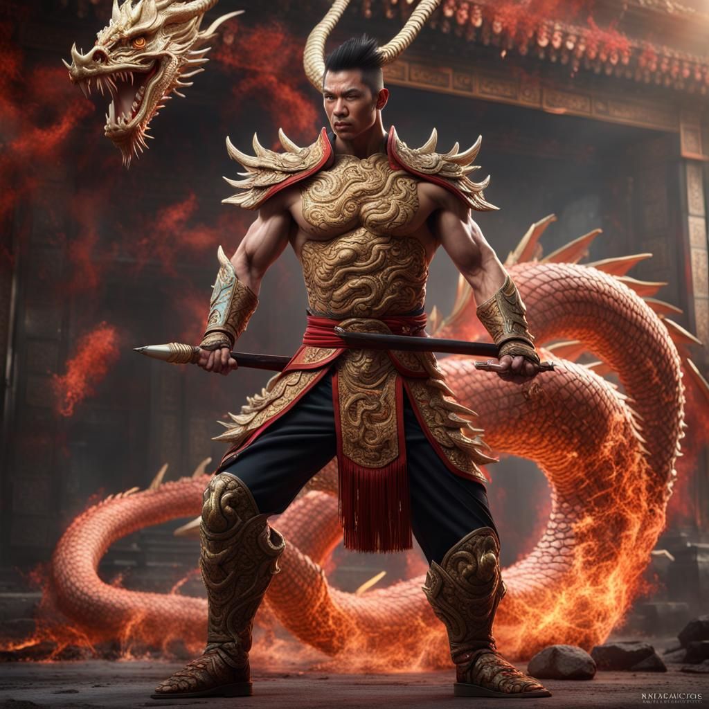 Chinese Dragon Warrior: Hyperrealistic Digital Art