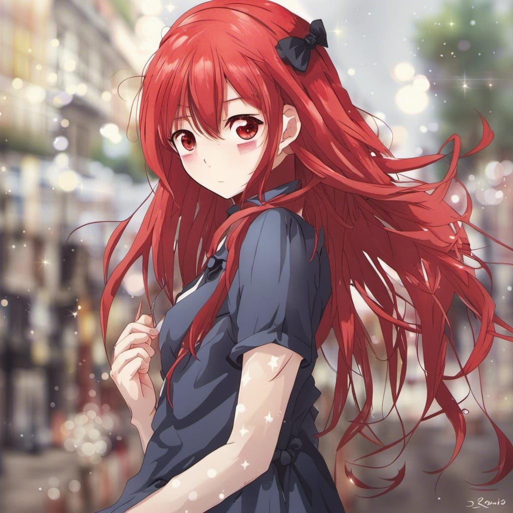 Anime Red Hair Girl in Manga Style