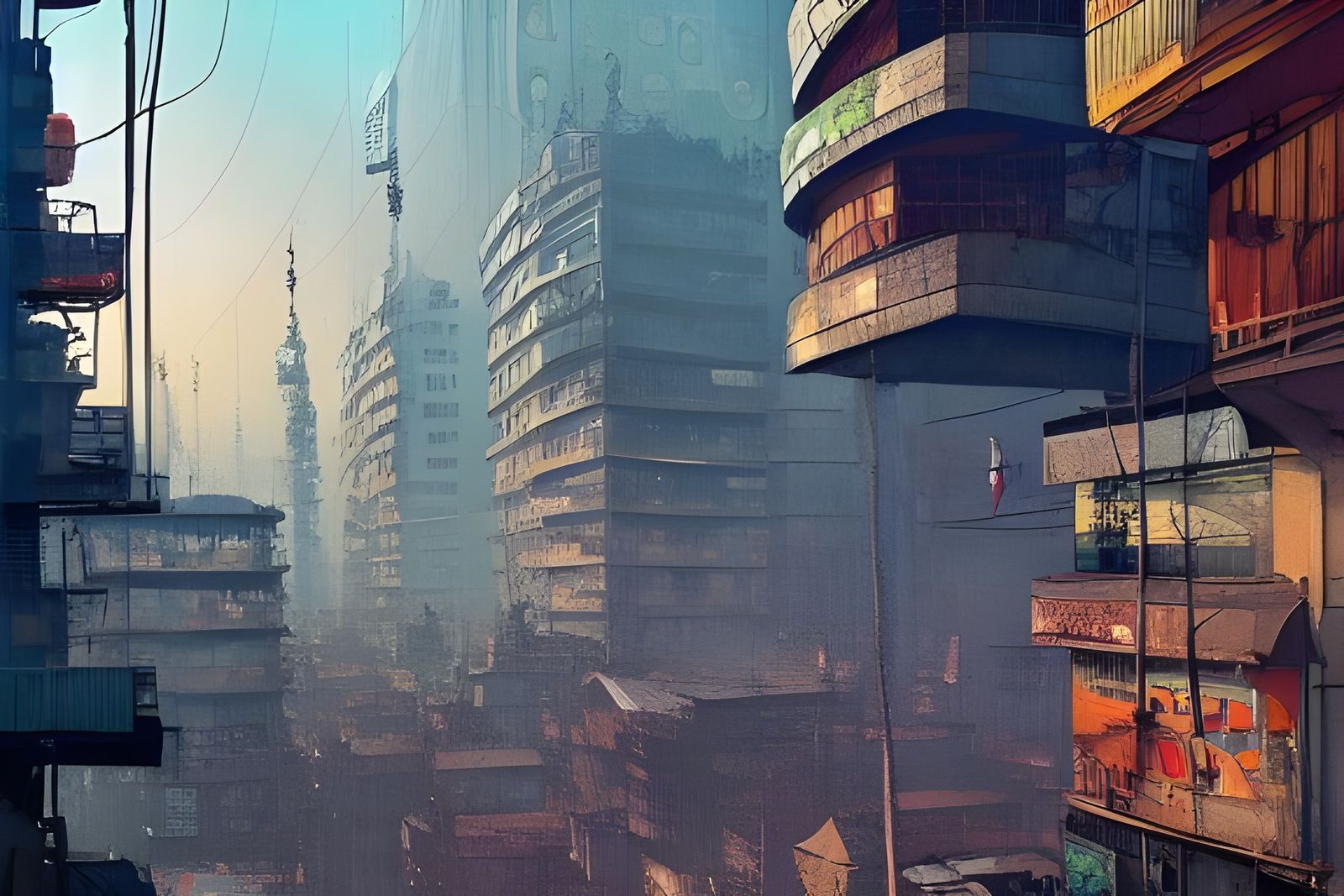 Detailed Concrete Jungle Illustration in Cel-Shaded Style