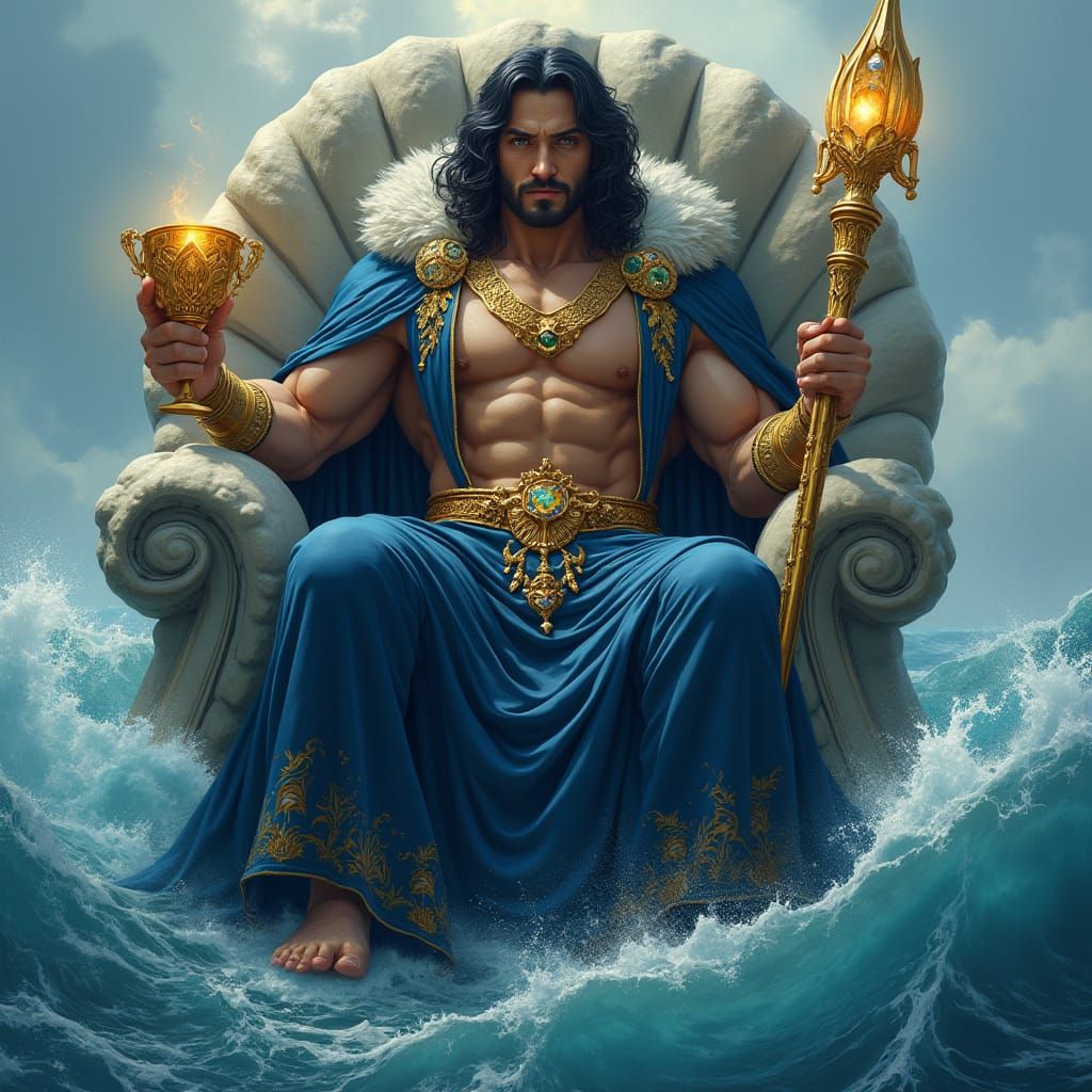 Majestic King on Seashell Throne in Matte Painting Style