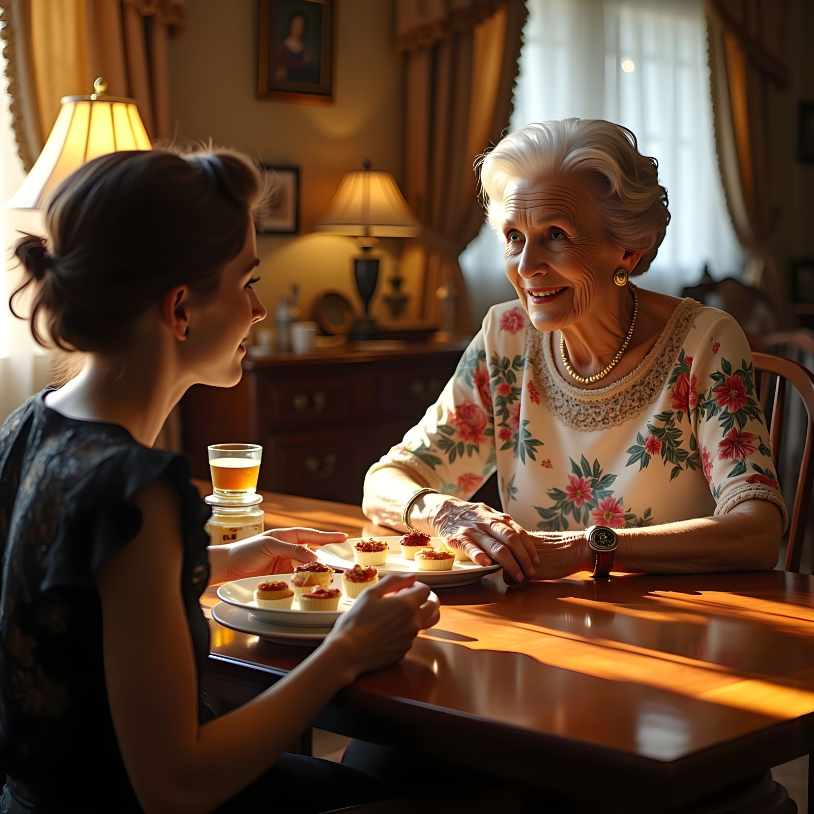 A Dignified Elder Shares Wisdom with Her Teenage Great-Grand...
