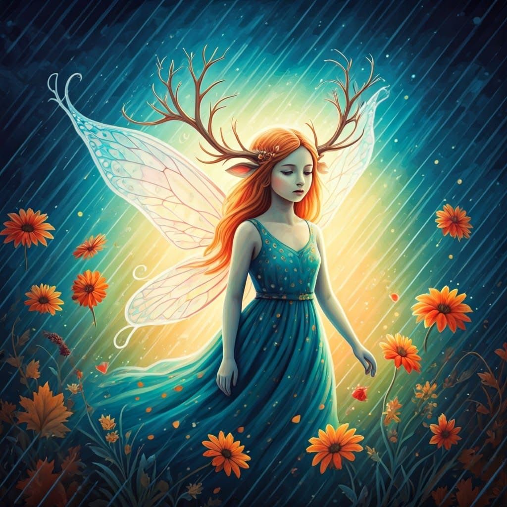 Crayon Fairy Goddess in Starry Night