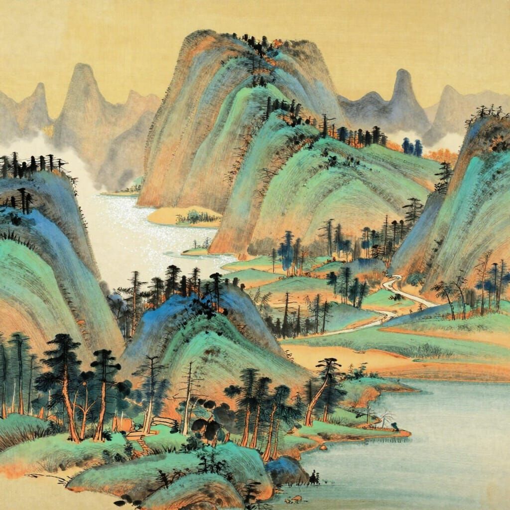 Chinese Inkwash Landscape: Mountains, Forests, Lakes & Dunes