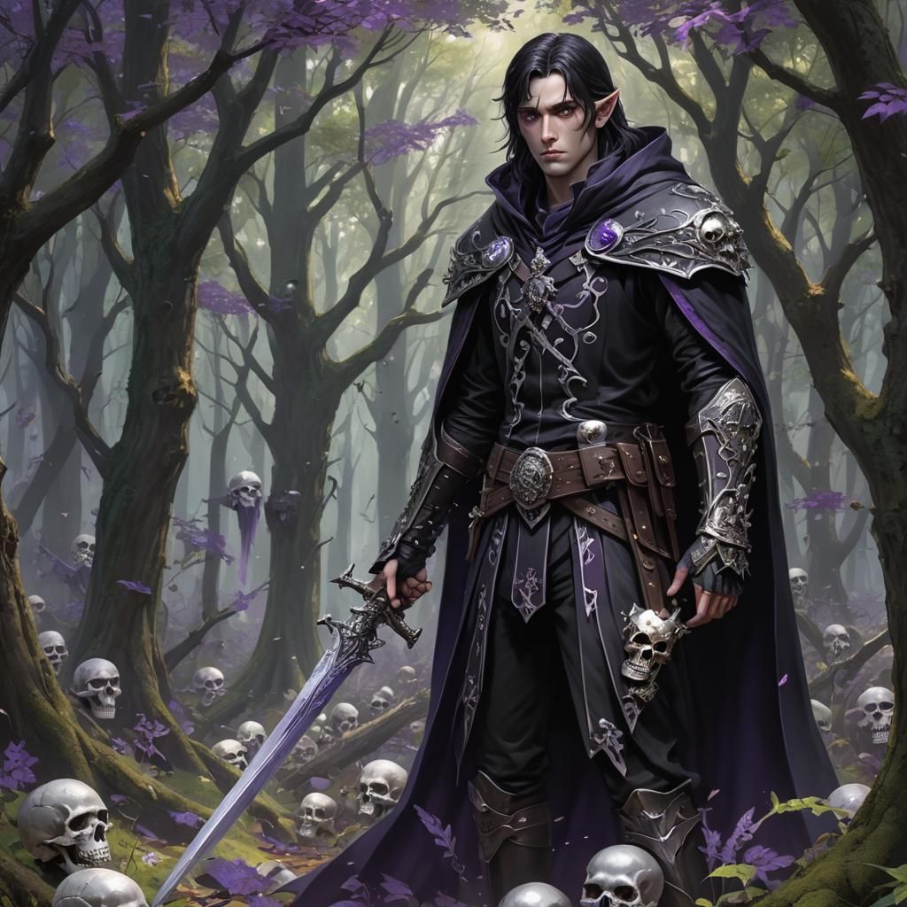 Half-Elf Necromancer in Forest, 3D Anime Art