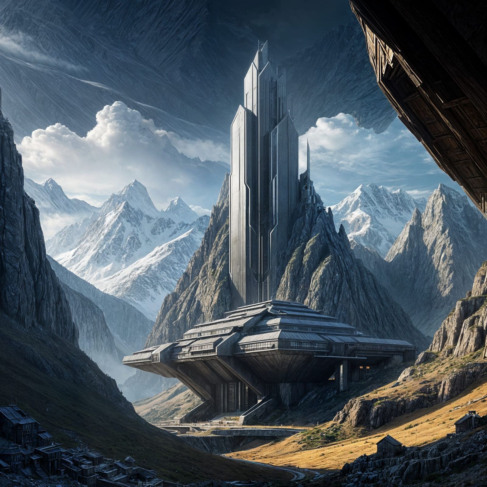 Modern Supervillain Fortress Hidden in Detailed Mountains