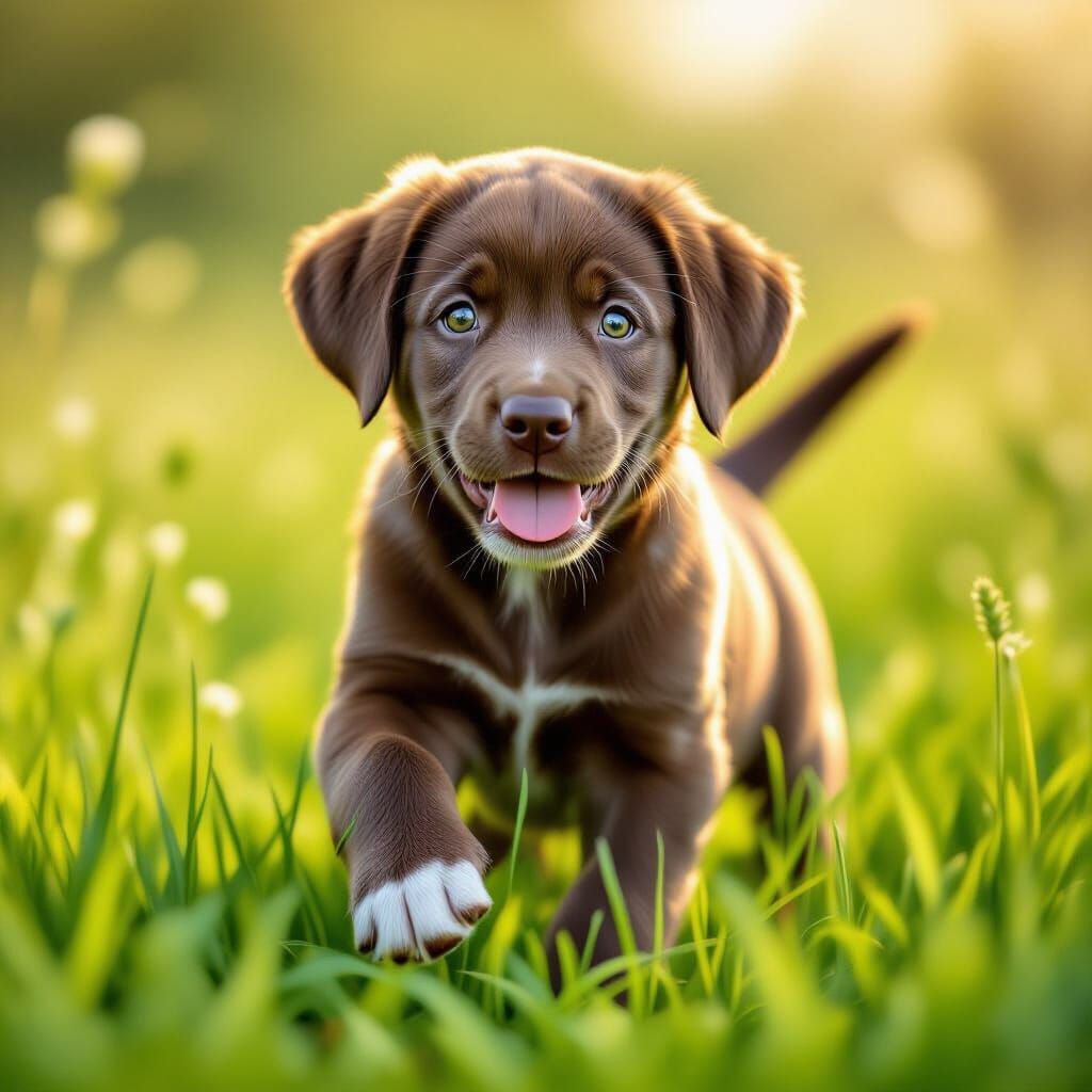 Labrador Puppy in Meadow, Realistic Wildlife Art
