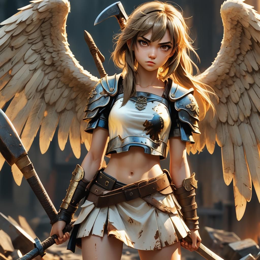 Anime Angel Ready for Battle in Grunge Style