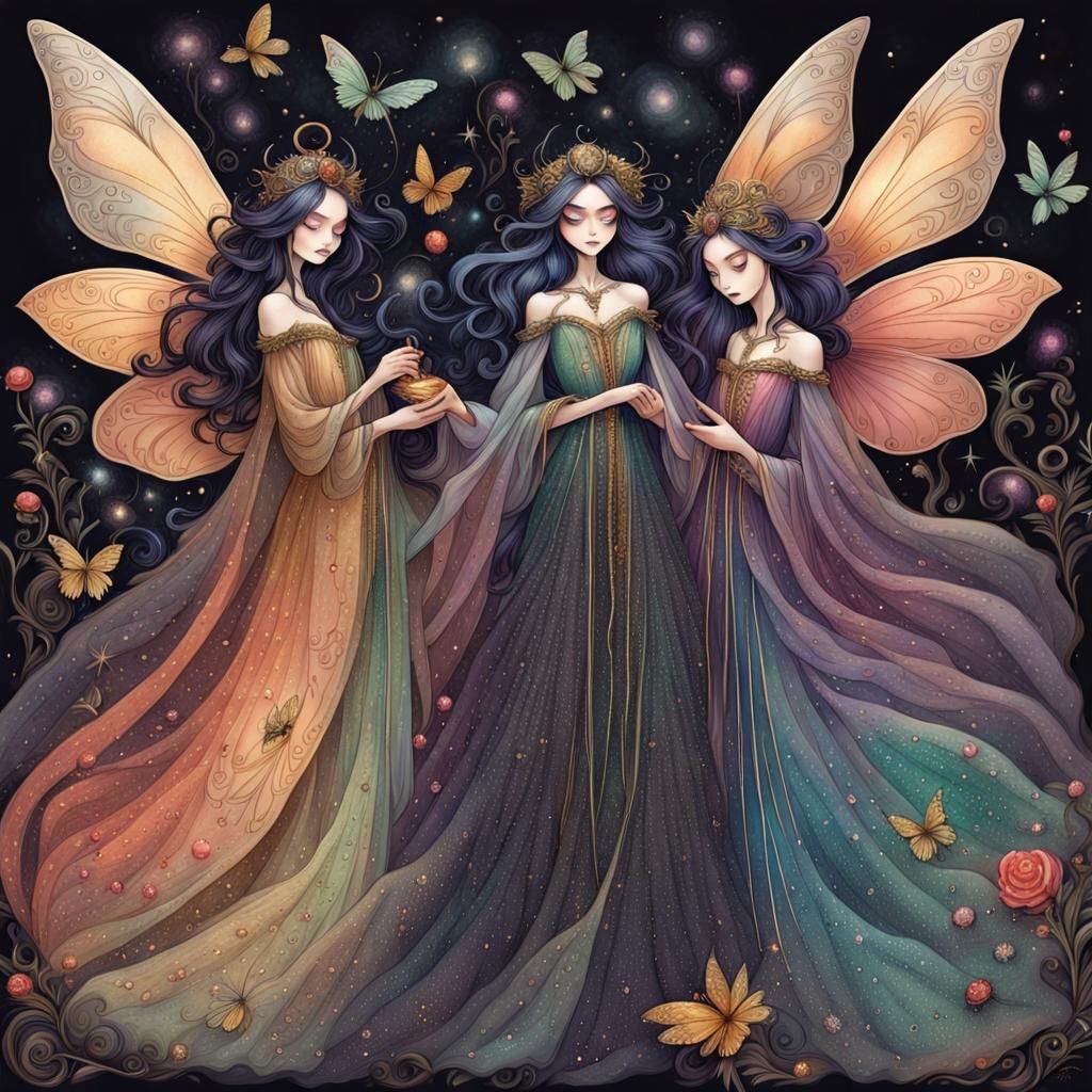 Dark Fairies in Jewel Colors: Storybook Illustration