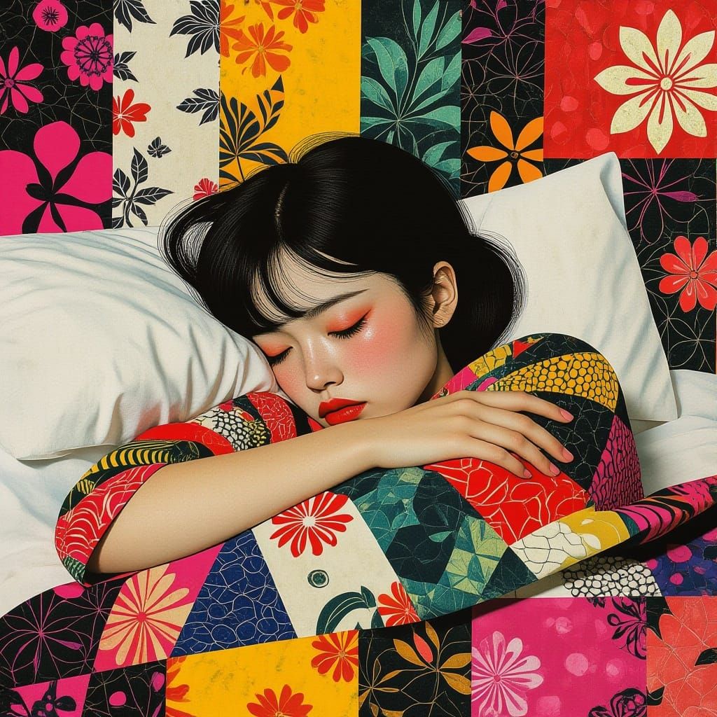 Vivid Collage of Desperate Girl in Bed