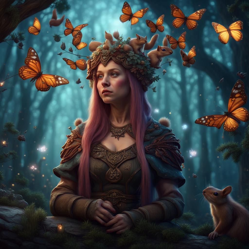 Druid Dwarf in Fantasy Forest: Detailed Matte Painting