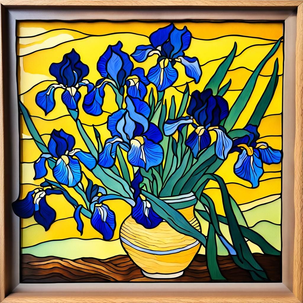 Irises in Stained Glass Style