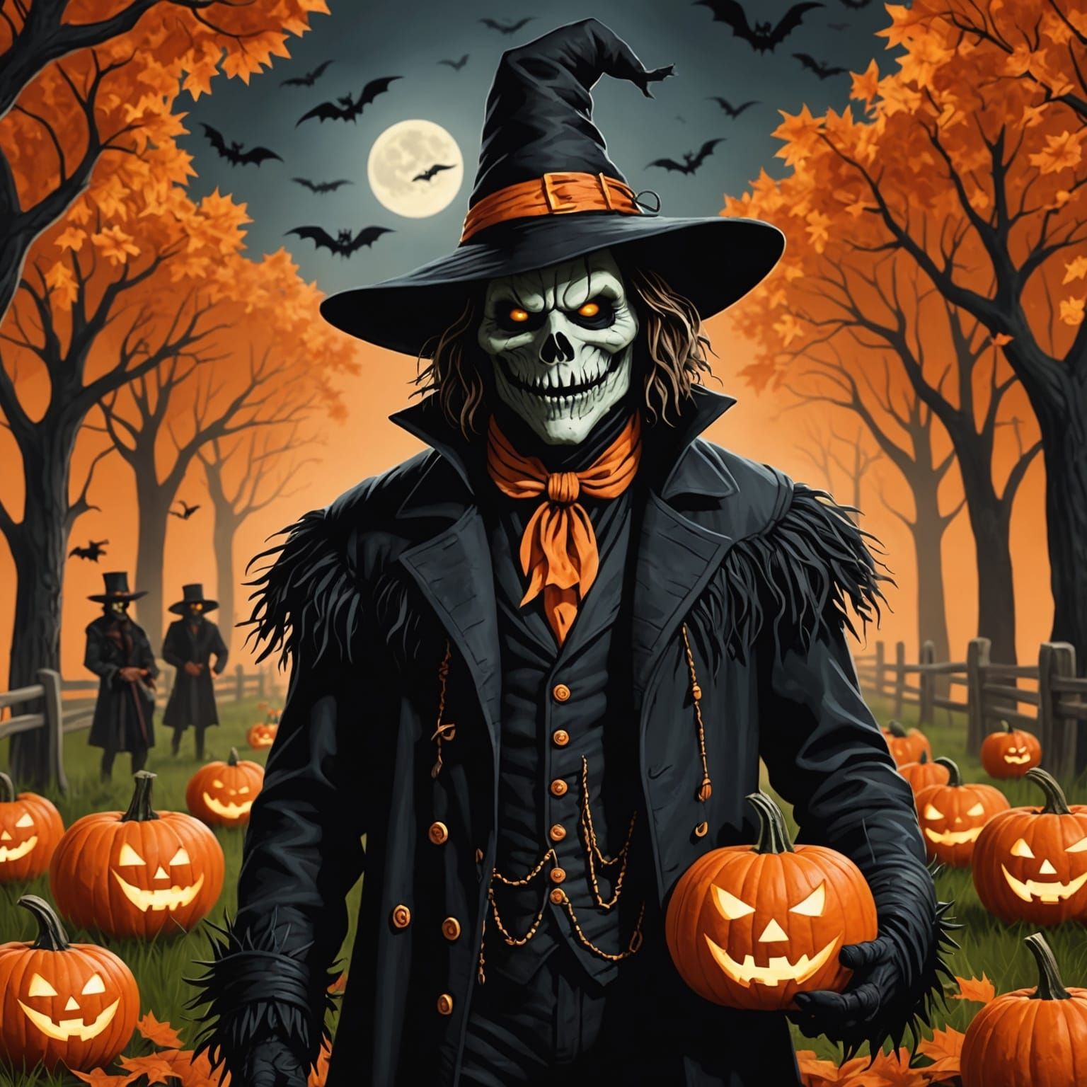 Eerie Halloween Scarecrow in Graveyard Scene