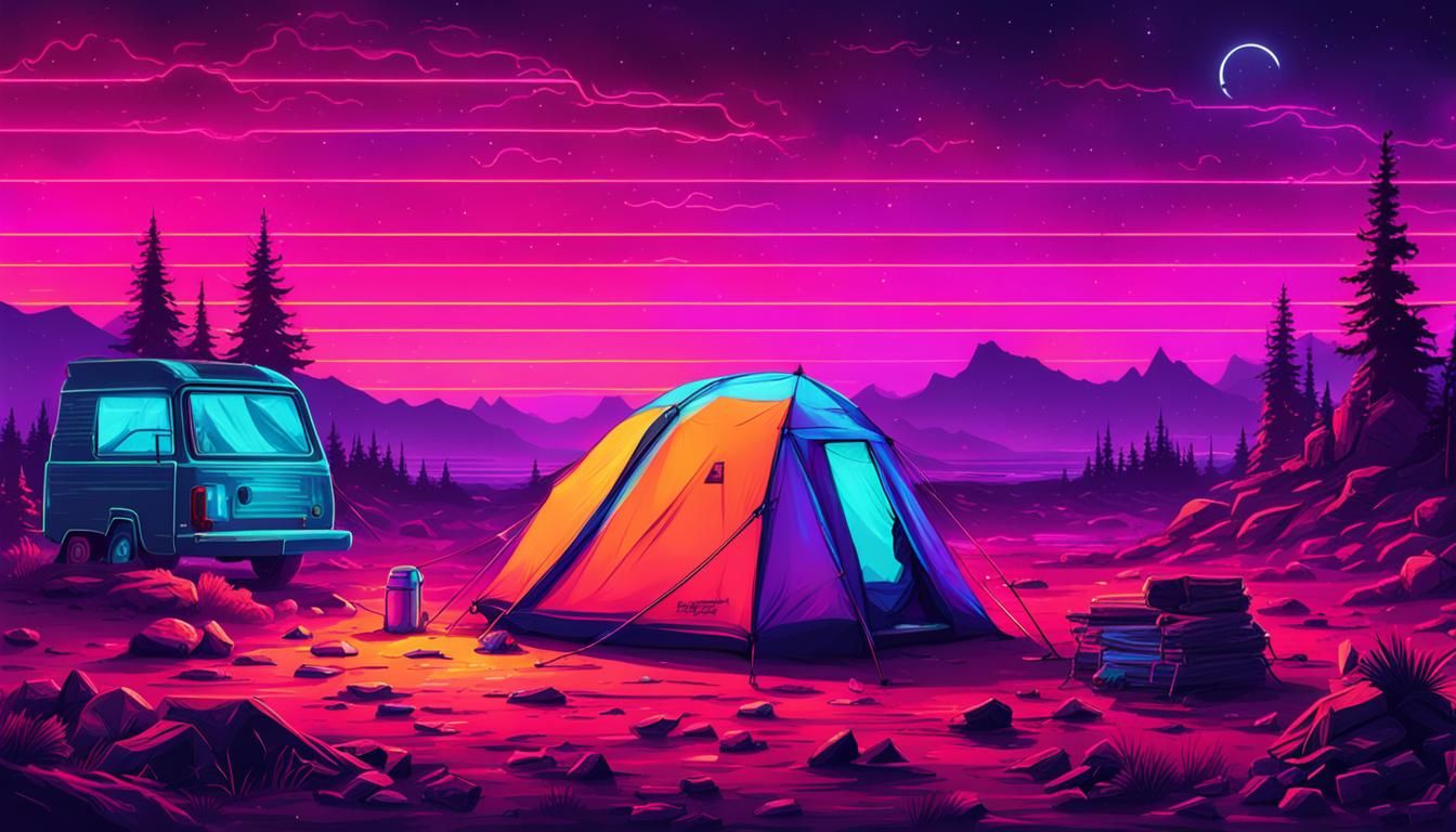 Dystopian Wasteland Camping: Synthwave Neon Retro