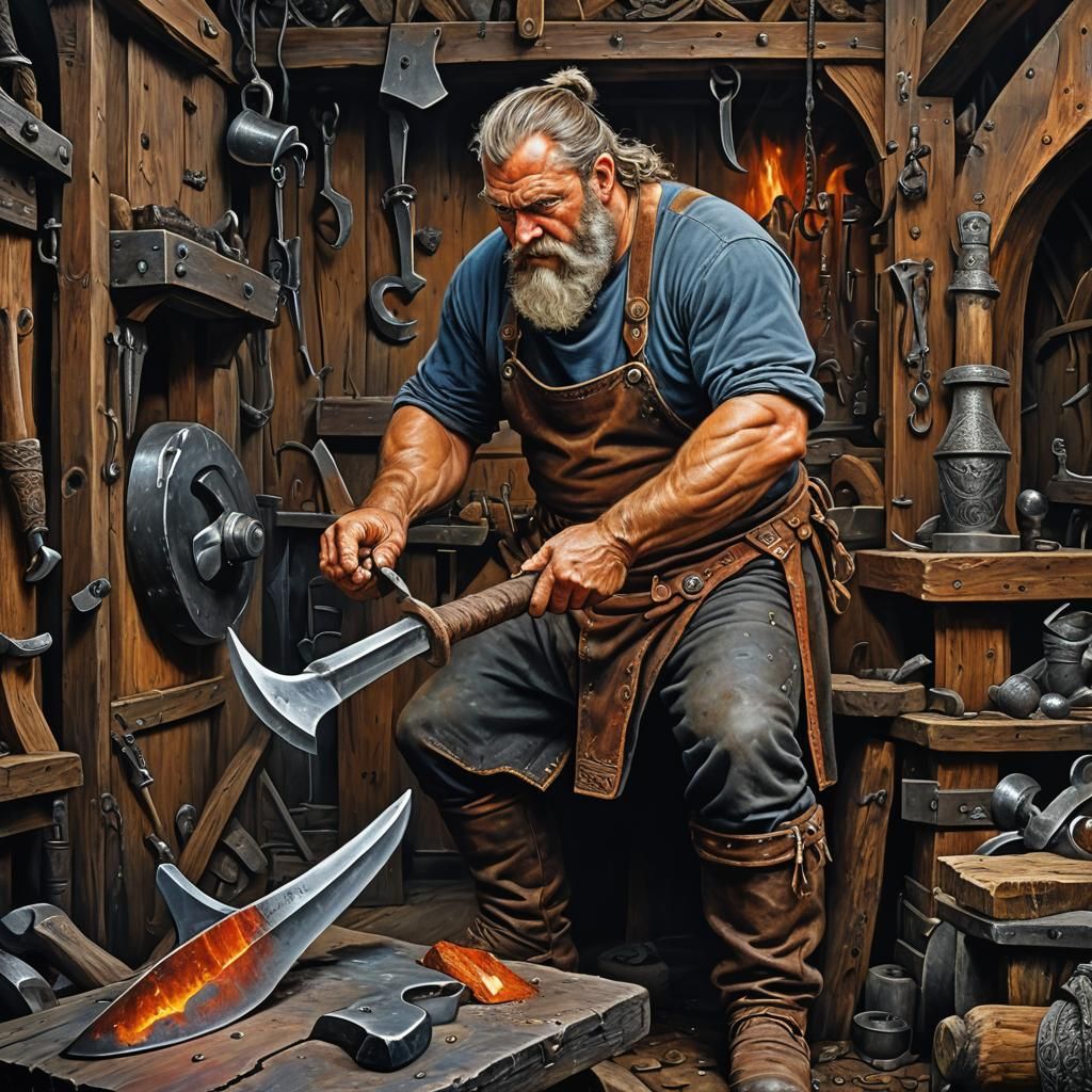 Blacksmith Forging Viking Axe: A Photorealistic Masterpiece