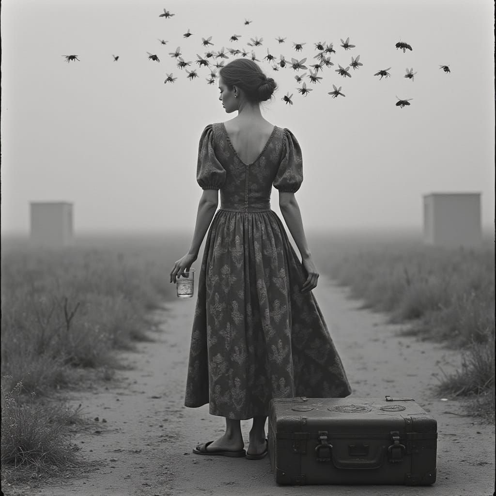 Woman Contemplates in Eerie Metaphysical Landscape