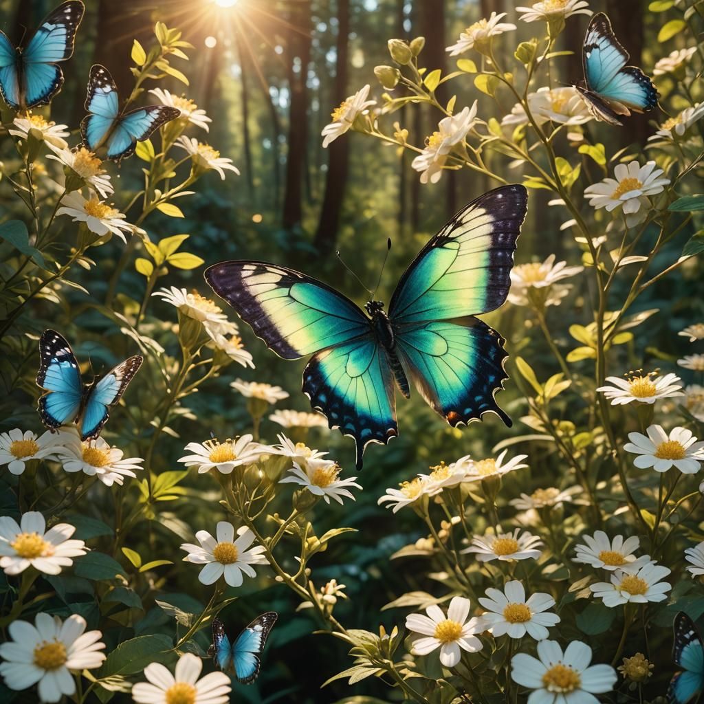 Vibrant Butterfly in Forest at Golden Hour