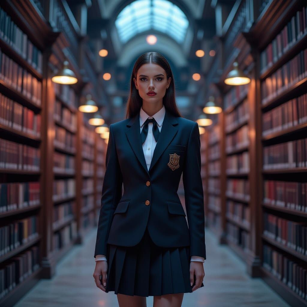 Cyberpunk Fashion Transformation in Retro Library