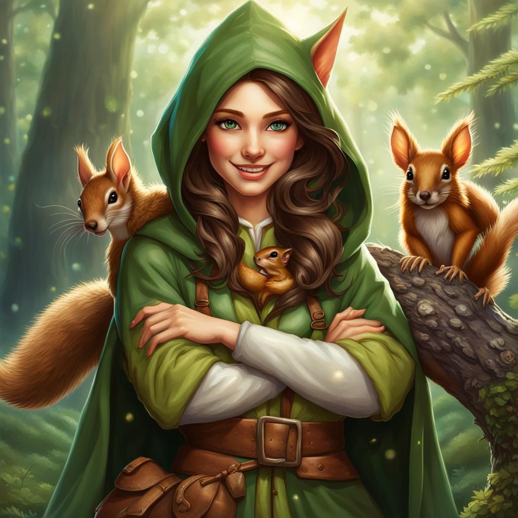 Joyful Elf Ranger with Squirrel Buddy