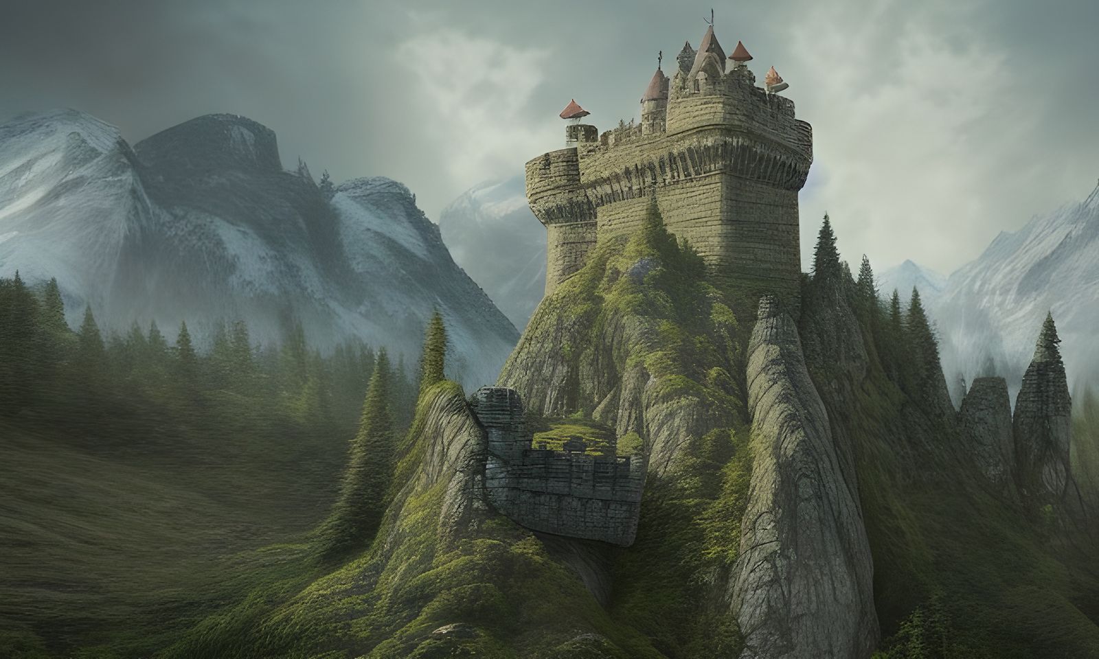 Majestic Overgrown Castle Fortress in Cel-Shaded Style