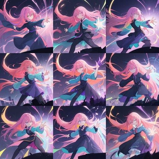 Confident Anime Goddess Radiates in Vibrant Cityscape