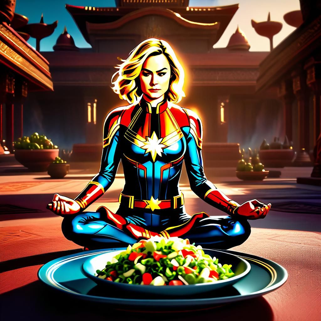 Captain Marvel Enjoys Salad: Detailed Matte Painting