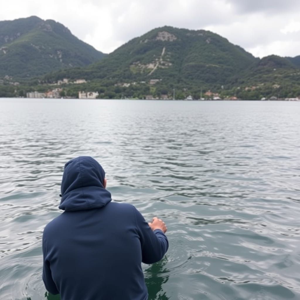 Man Gazing at Serene Lake Landscape