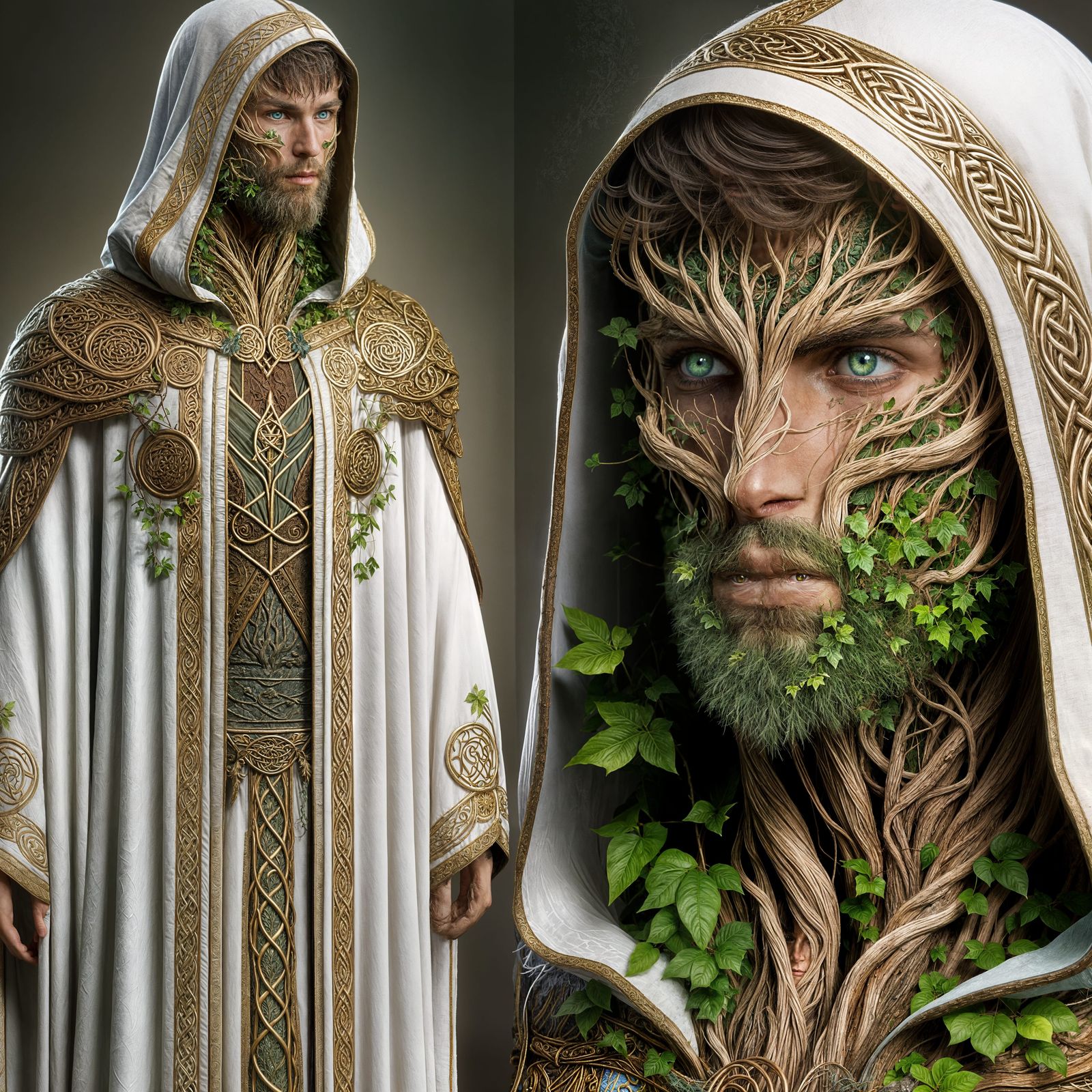 Hyper-Realistic Dryad Wizard in Celtic Robe