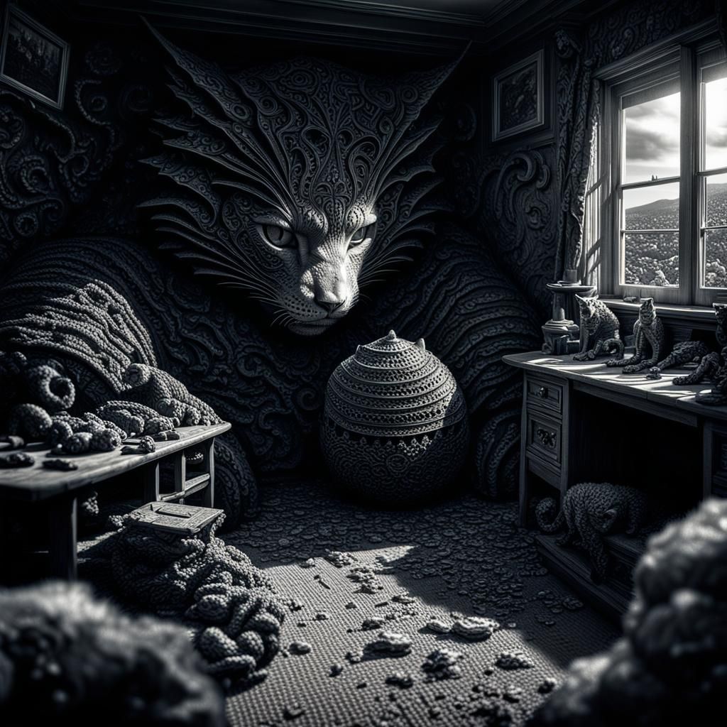 Young Witch Summons Stone Cat at Dusk