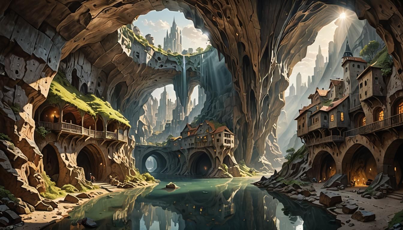 Surreal Underground City in Gargantuan Cavern