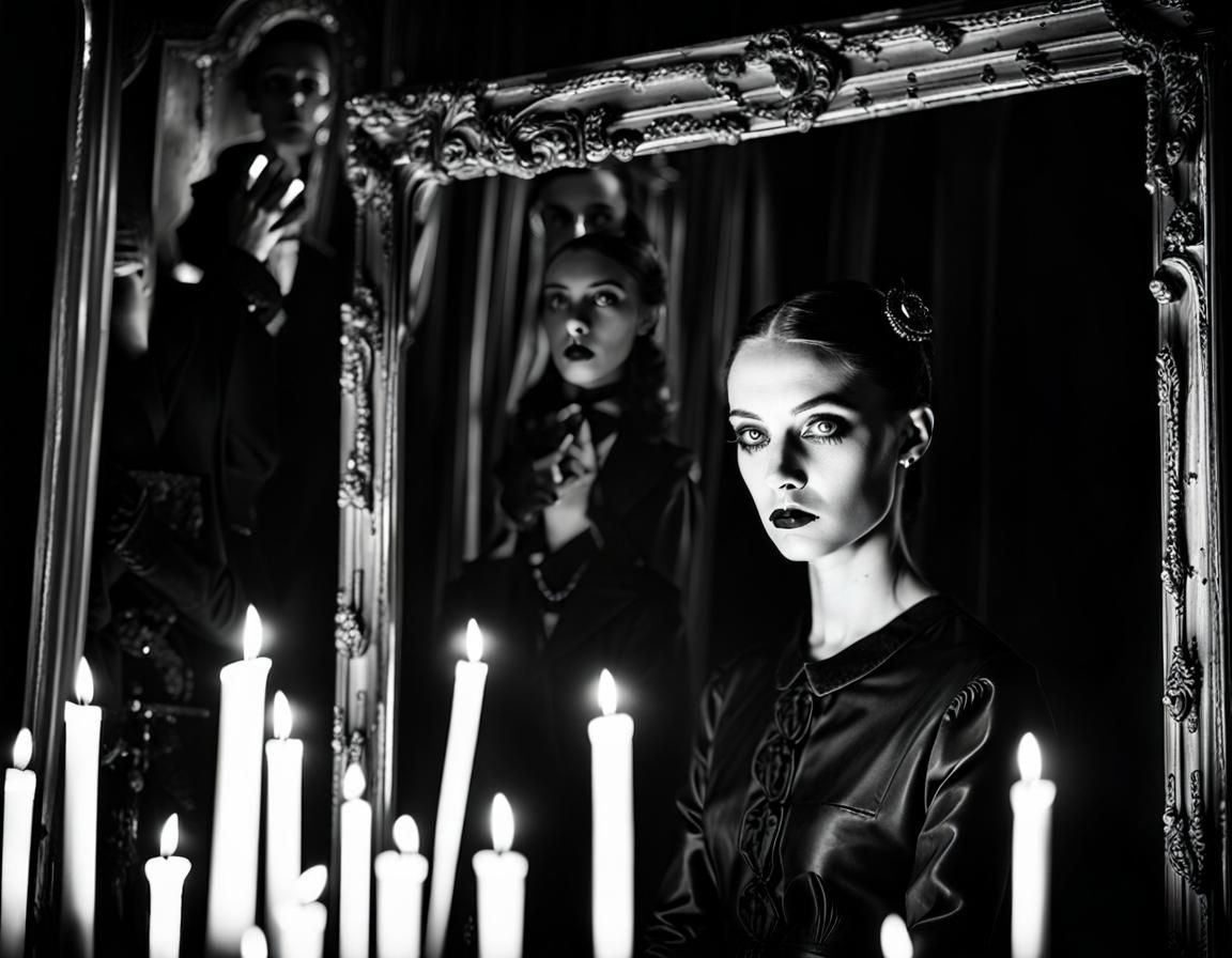 Gothic Model in Escher-esque Monochrome Shadows