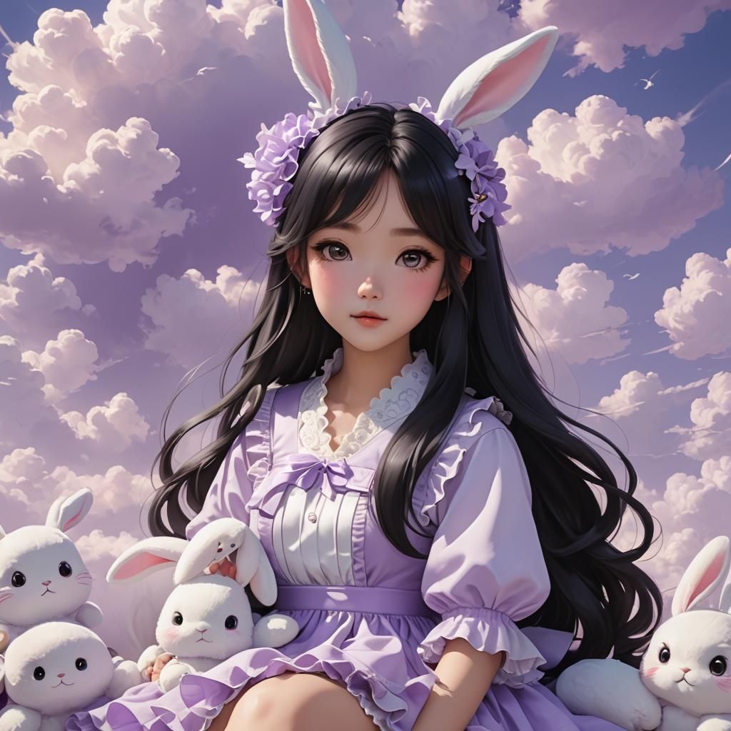 Korean Girl in Bunny Outfit, 3D Anime Art