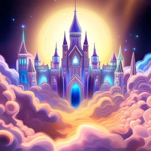 Castle on a Cloud: Holographic Astral Illustration