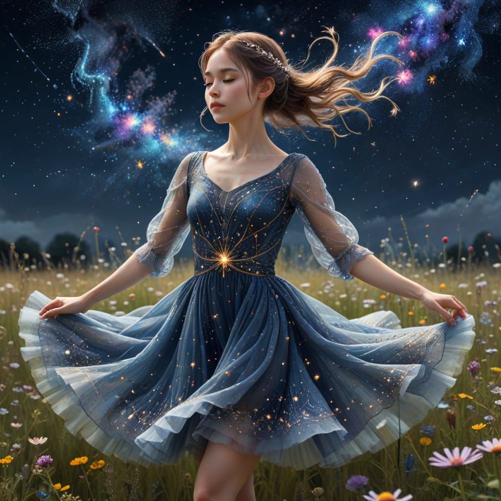 Celestial Ballerina Dancing Among Stars: Digital Watercolor ...