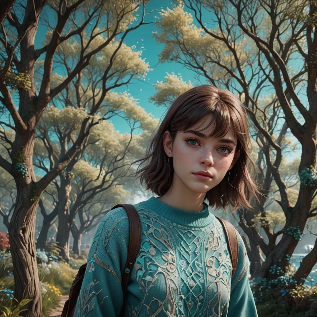 Teenage Girl with Turquoise Eyes, Digital Art