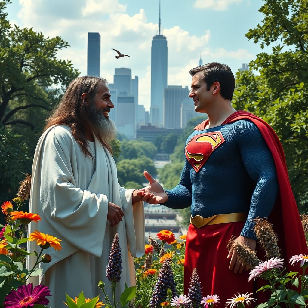 Superman and Jesus Chat in Central Park