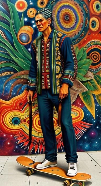 Frida Kahlo Skateboard Art in Afremov Style