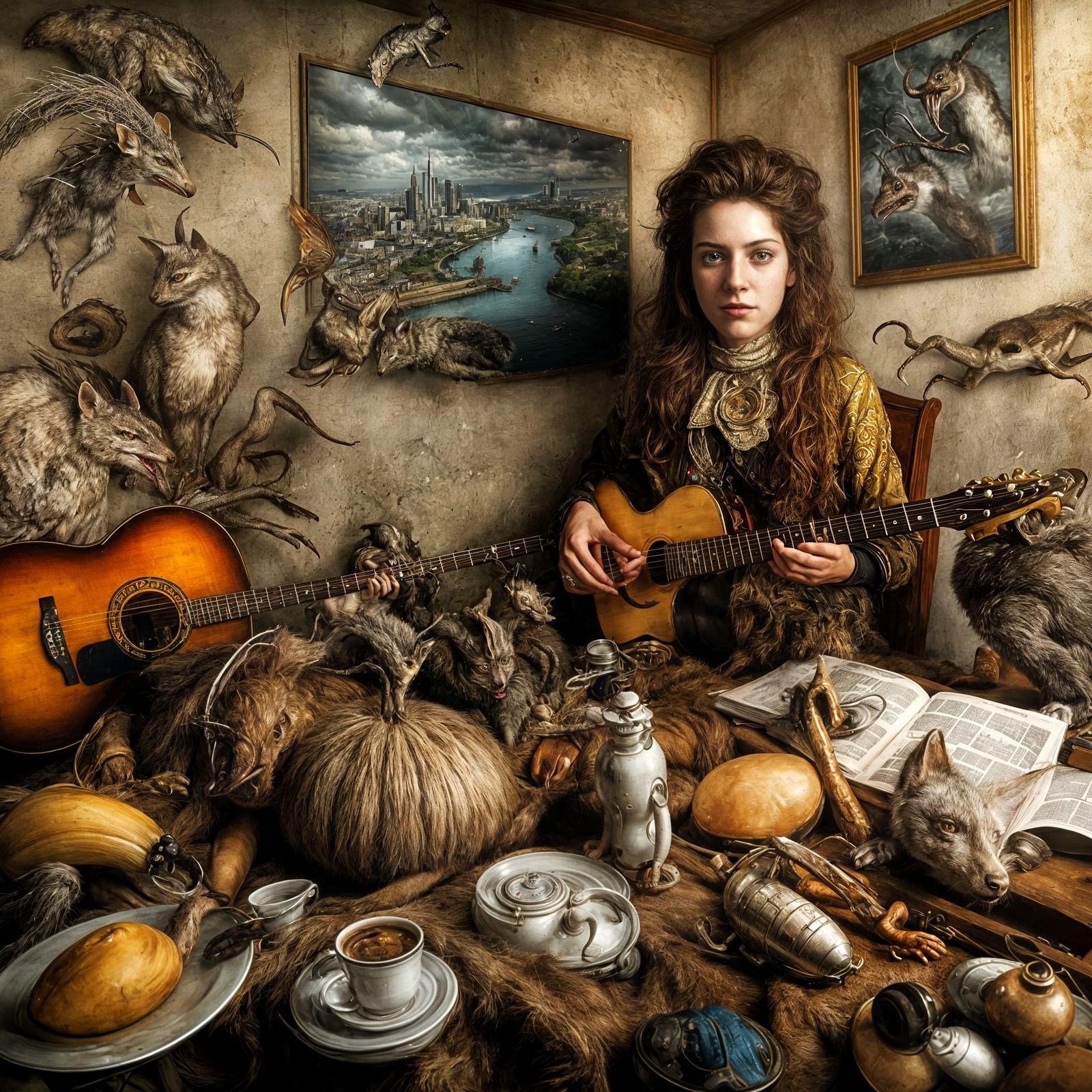 Futuristic Cityscape with Bizarre Creatures in Photorealisti...