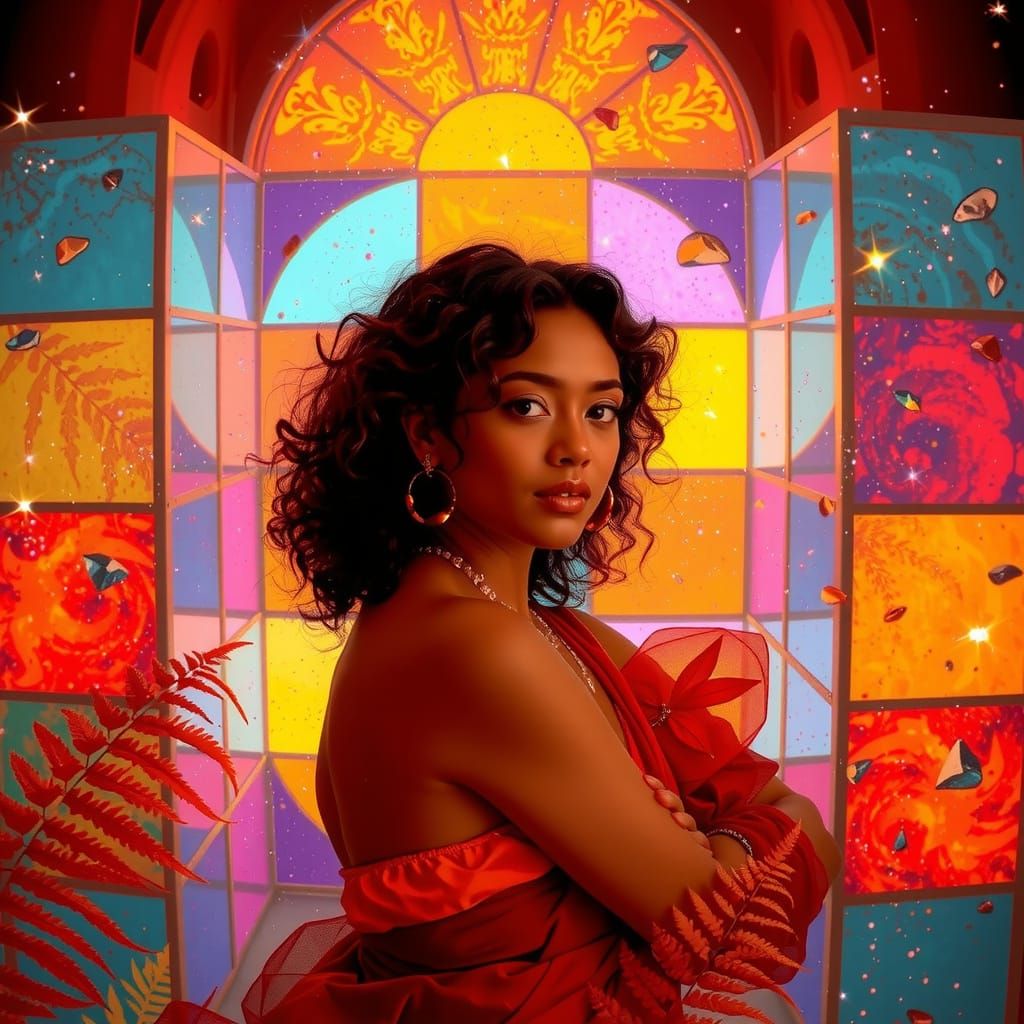 Dynamic Scene of Swirling Rocks, Flames, and Stars