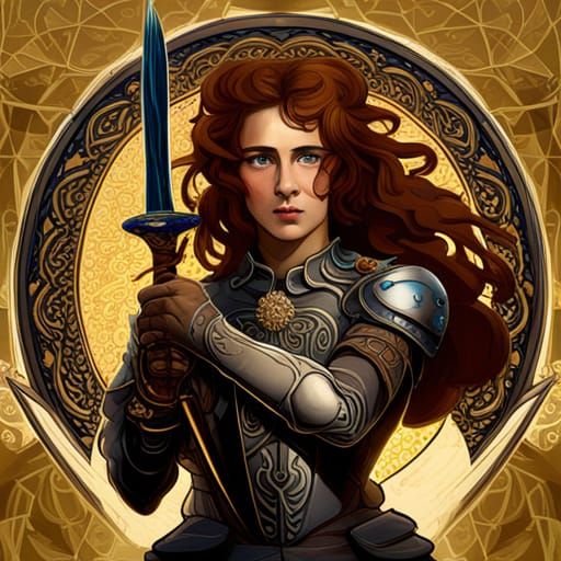 Fantasy Knight in Mucha Style, Detailed Portrait