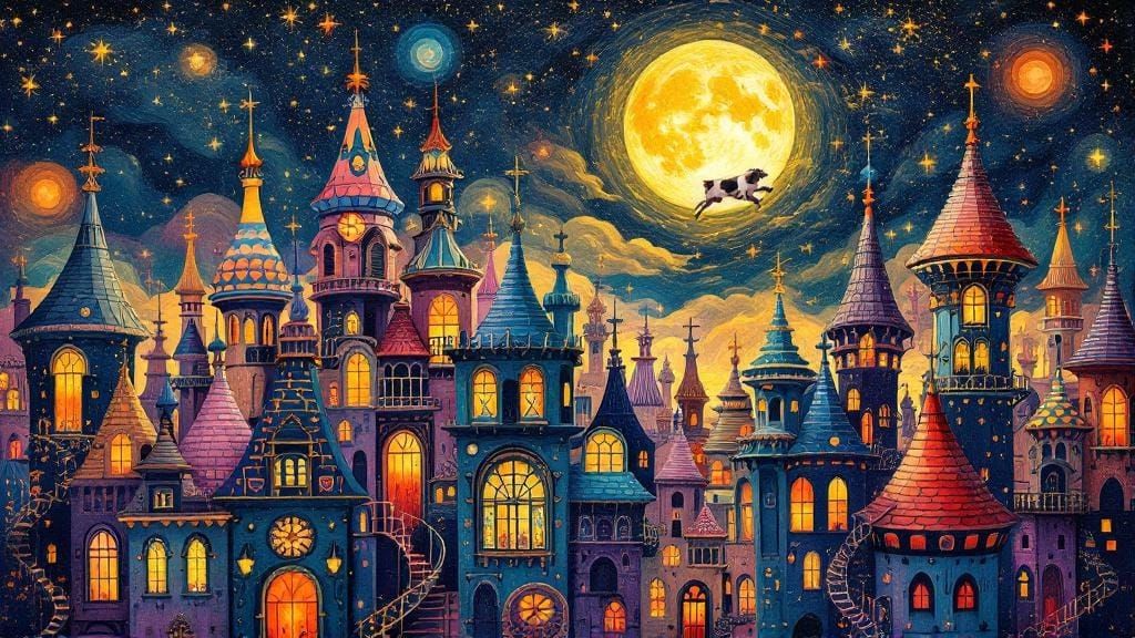 Kaleidoscope Cityscape on Starry Moon Eve