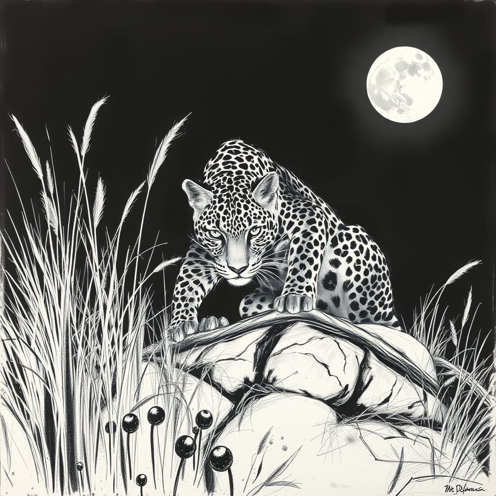 Midnight Leopard in Charcoal Sketch