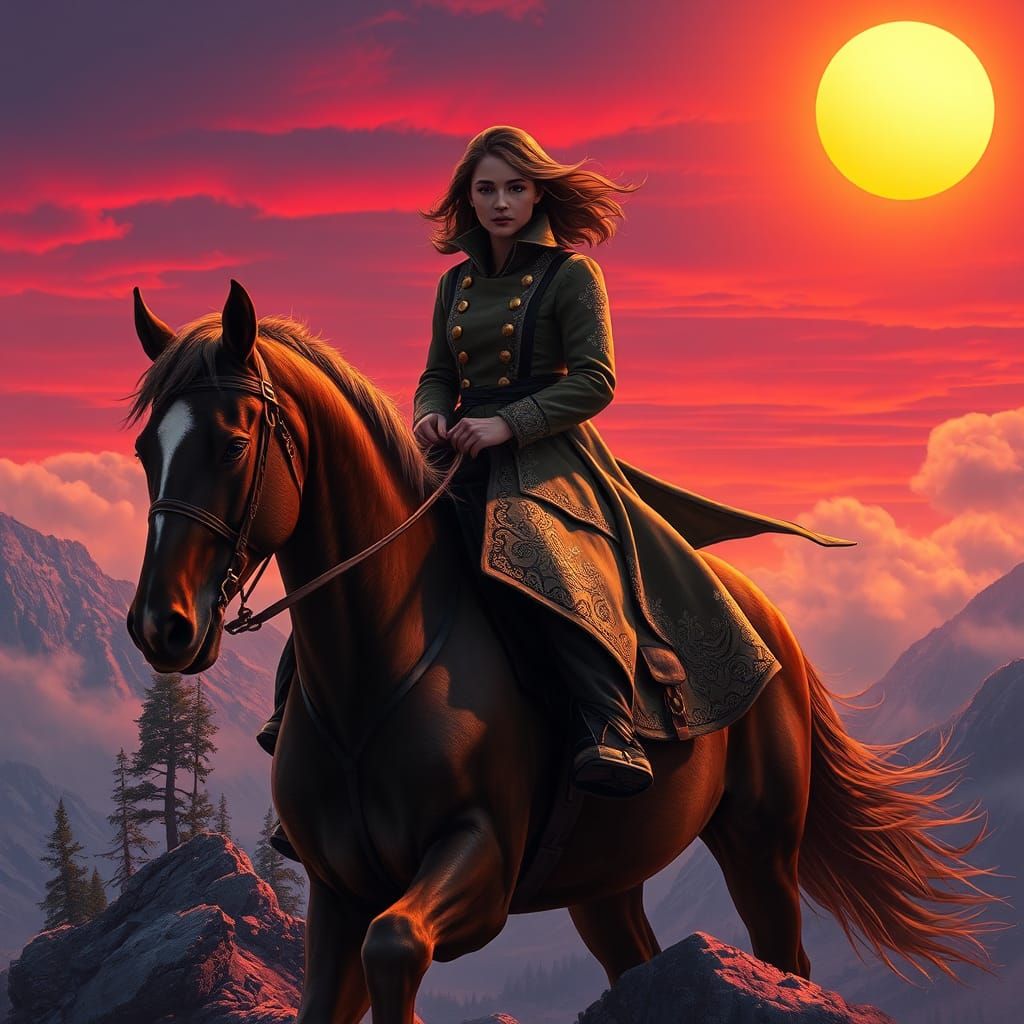 Ethereal Rider on Mountain Peak in Dreamlike Digital Art