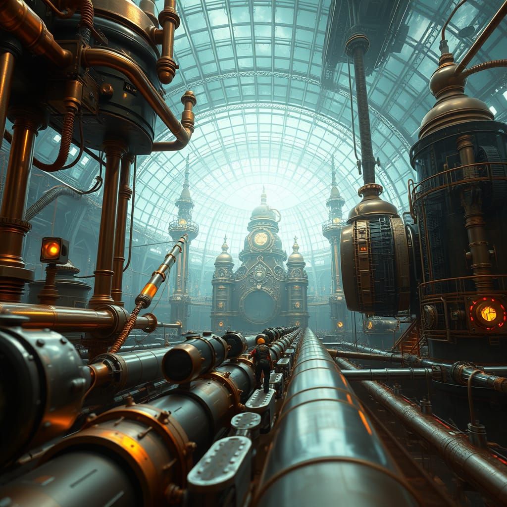 Steampunk Underwater City in Giant Biodome