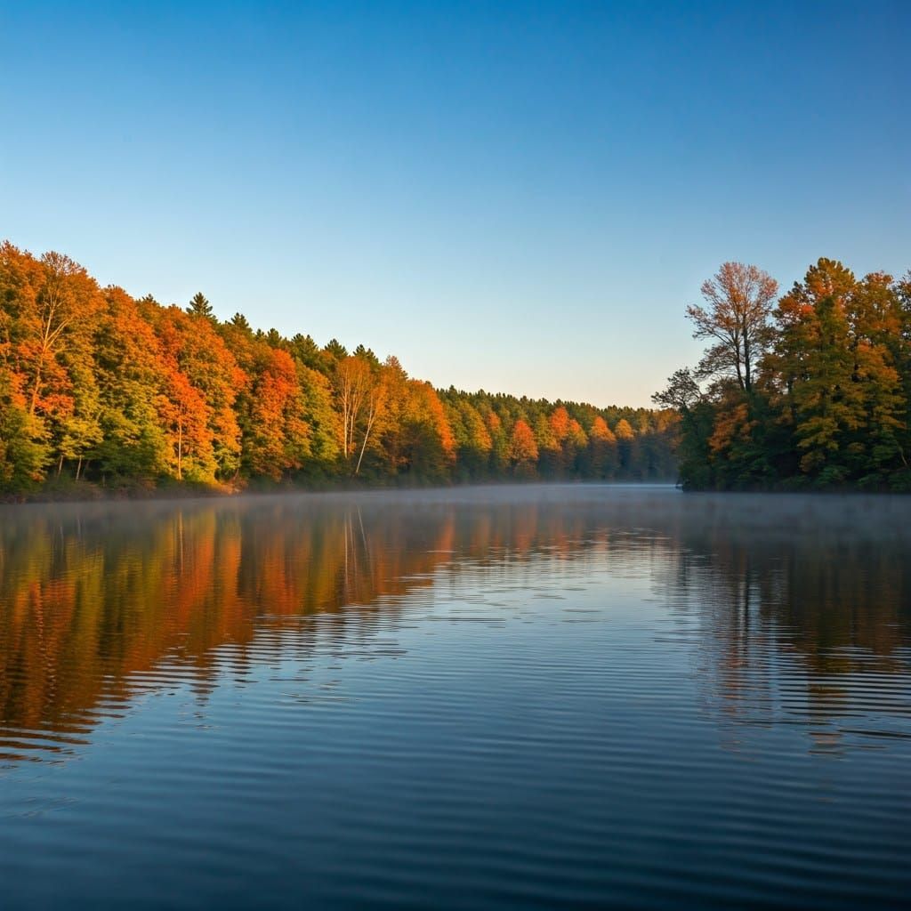 Impressionist Autumn Morning on a Serene Lake