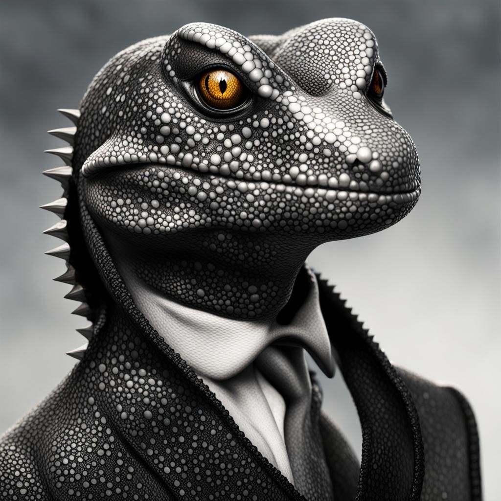 Elegant Freckled Lizard Person with Fangs