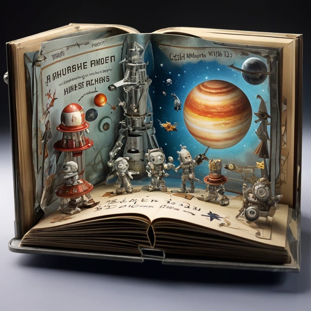 Pop-Up Book: Starships Orbiting Planets in Space